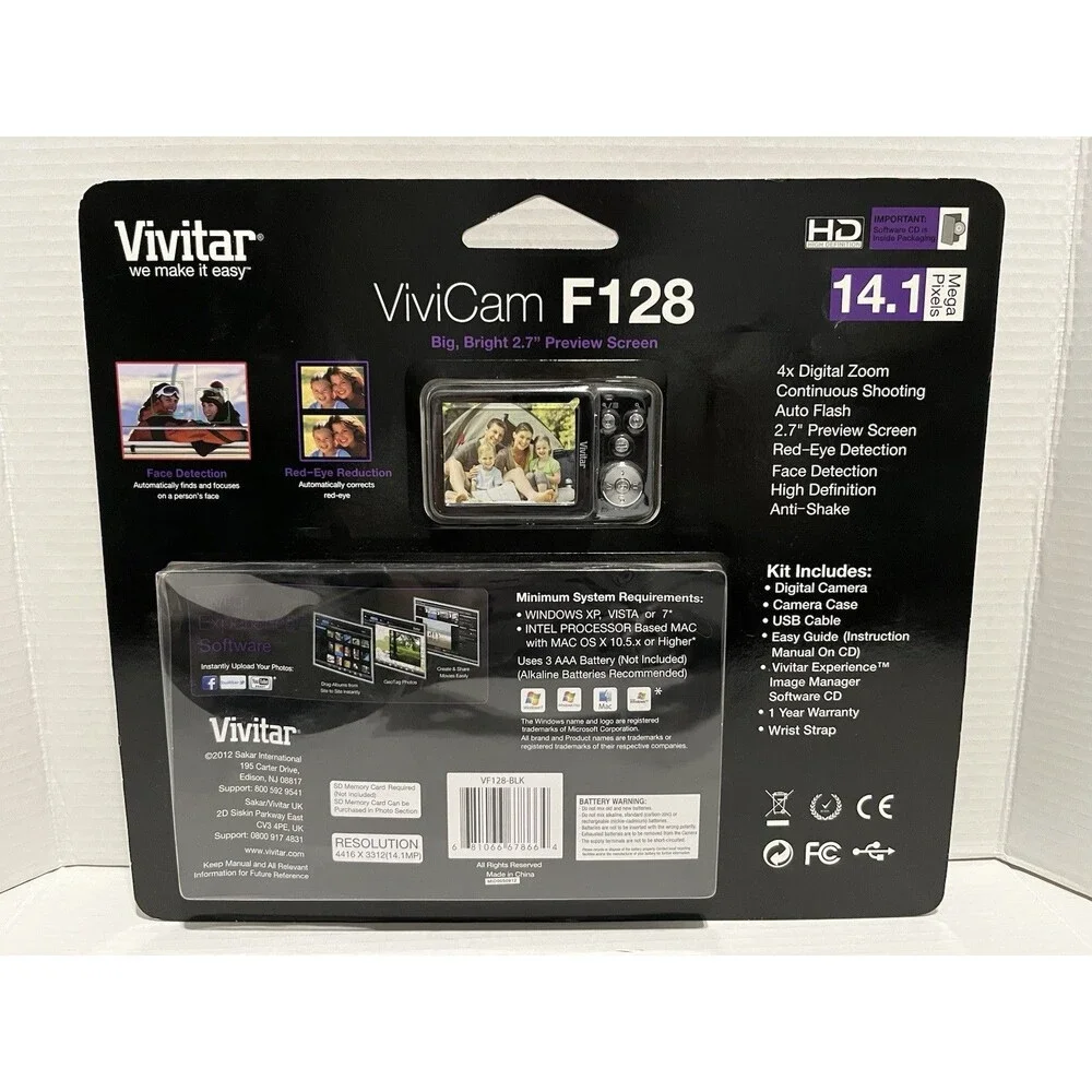 Vivitar ViviCam F128 14.1MP Digital Camera Black w/ Case & Tripod - NEW SEALED